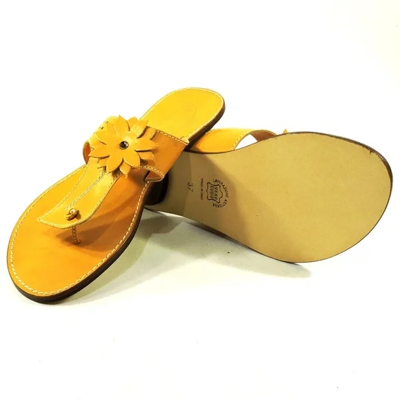 LUIGI TRAINI 🇮🇹 WOMEN'S ORANGE SOFT LEATHER SUMMER FLAT SANDALS - Picture 7 of 8